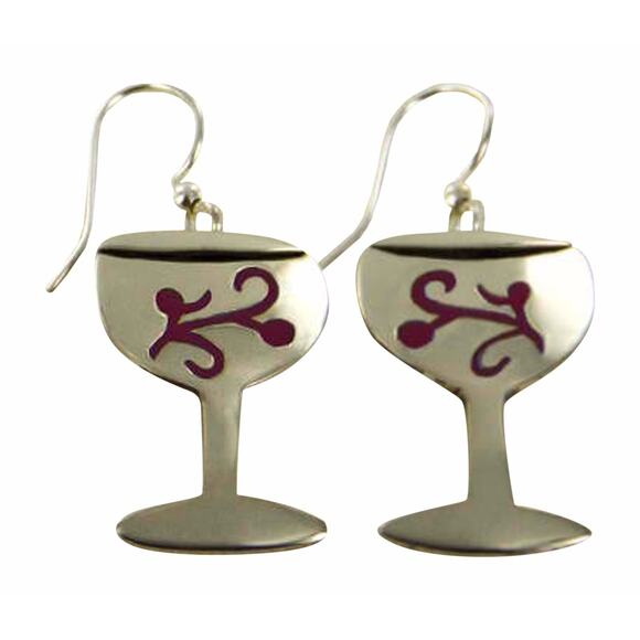 Cabernet Wine Glass Dangle Earrings Far Fetched Mima Oly Silver-Plated - Picture 1 of 1